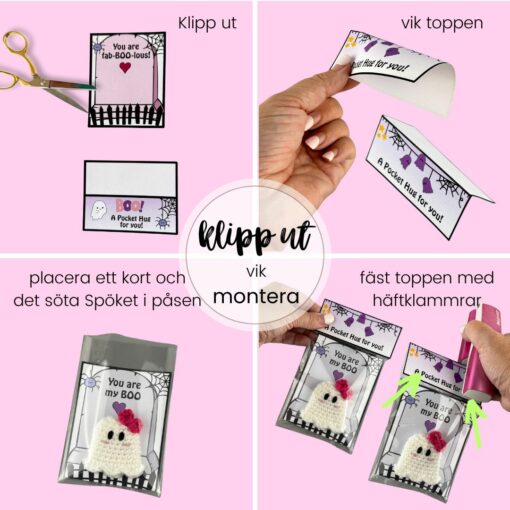 Mönster Virkade "Pocket Hug" Spöken + utskriftbara kort och påstoppar - Bild 7