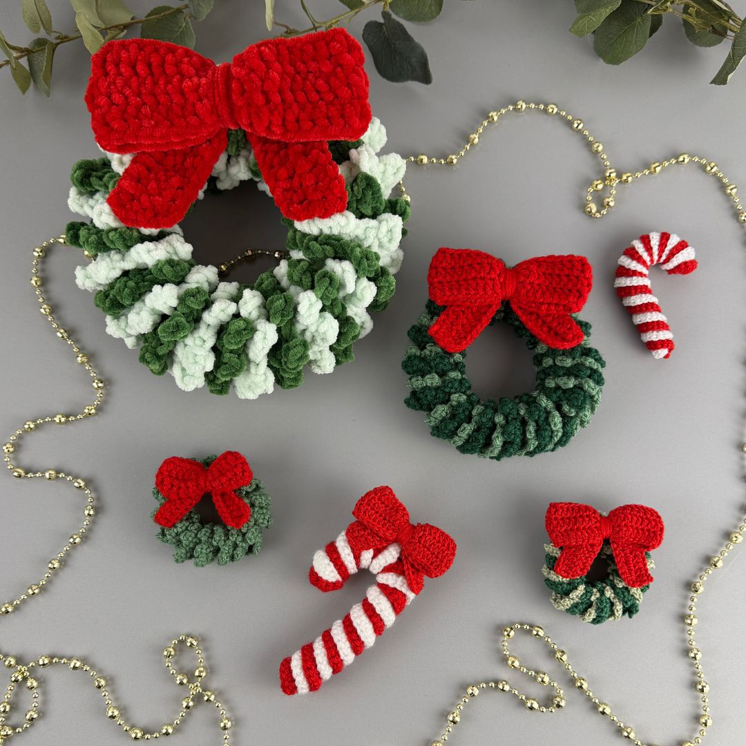 Mönster virkade söta små Julkransar och Polkagrisar - Bild 2