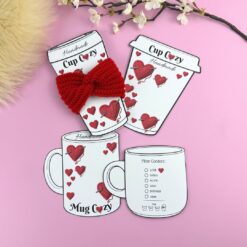 Utskriftbara Display/mallar med Hjärtan för virkade Muggvärmare