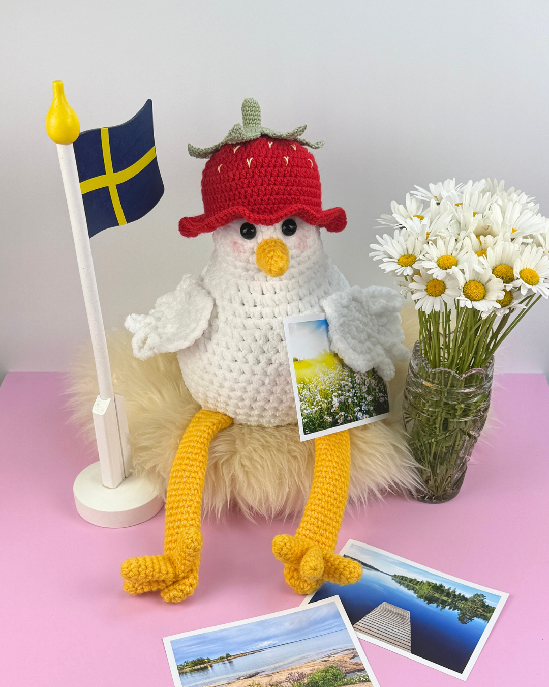 Mönster Virkad Jordgubbshatt till Hönan Polly